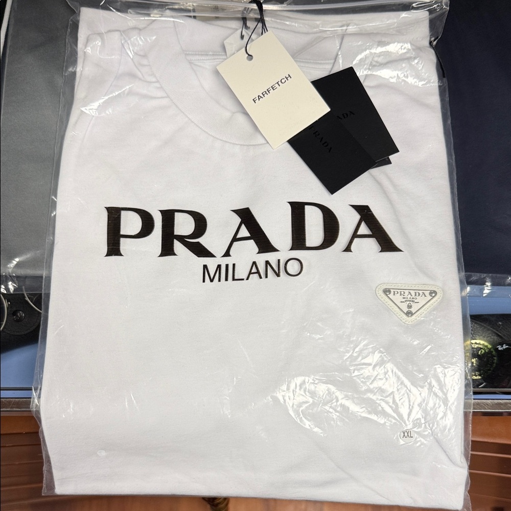 Prada White and Black Logo Men's Tee